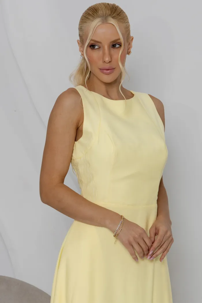 VESTIDO GABRIELA MIDI DETALHE PESPONTADO CAVADO - AMARELO