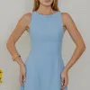 VESTIDO GABRIELA MIDI DETALHE PESPONTADO CAVADO - AZUL CLARO