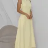 VESTIDO GABRIELA MIDI DETALHE PESPONTADO CAVADO - AMARELO