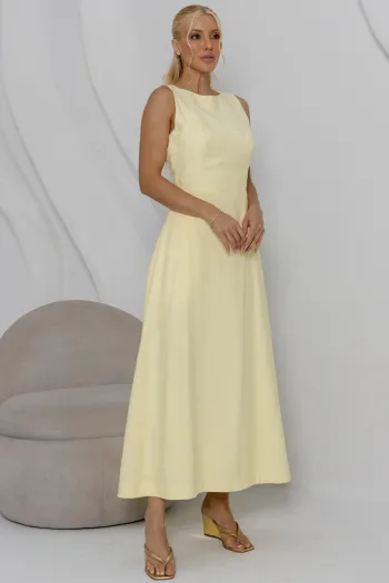VESTIDO GABRIELA MIDI DETALHE PESPONTADO CAVADO - AMARELO