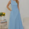 VESTIDO GABRIELA MIDI DETALHE PESPONTADO CAVADO - AZUL CLARO