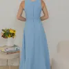 VESTIDO GABRIELA MIDI DETALHE PESPONTADO CAVADO - AZUL CLARO