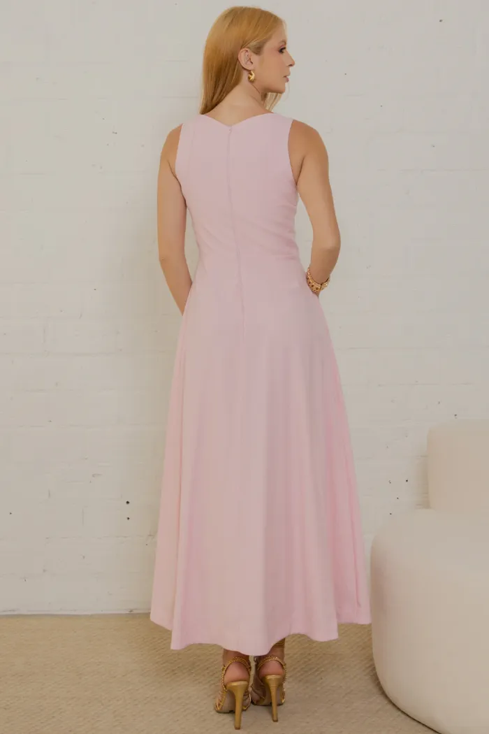 VESTIDO GABRIELA MIDI DETALHE PESPONTADO CAVADO - ROSA