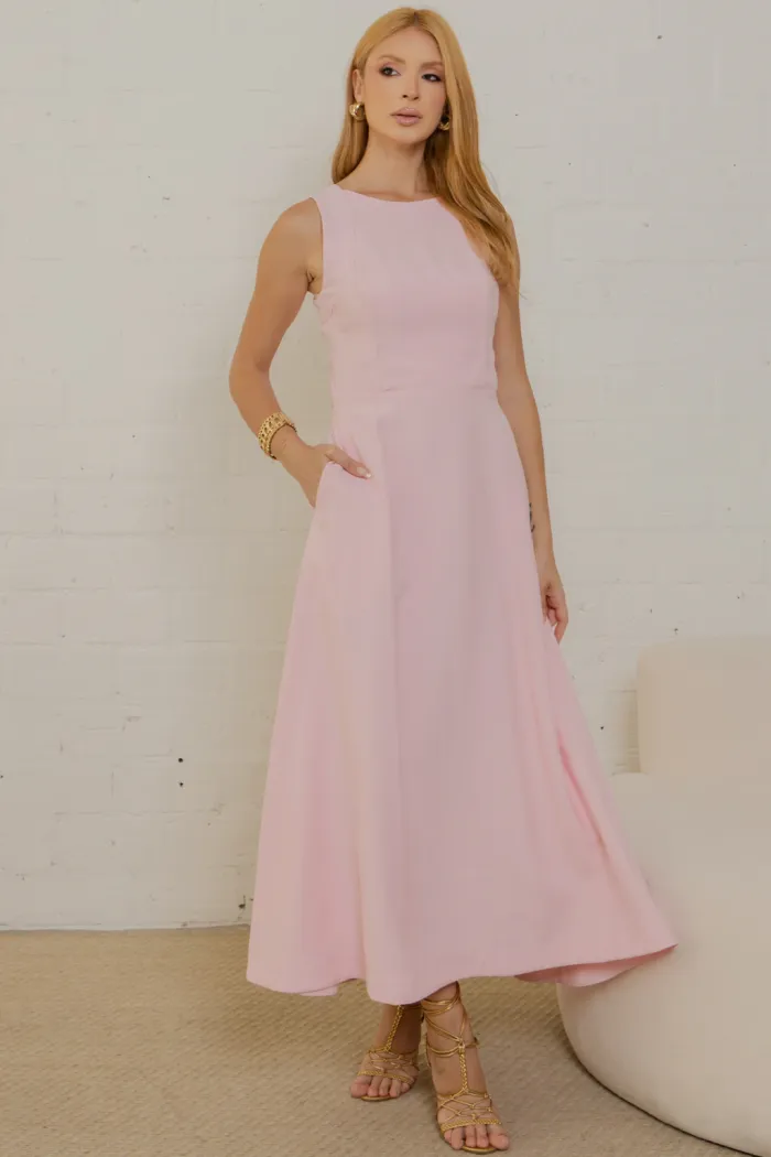 VESTIDO GABRIELA MIDI DETALHE PESPONTADO CAVADO - ROSA