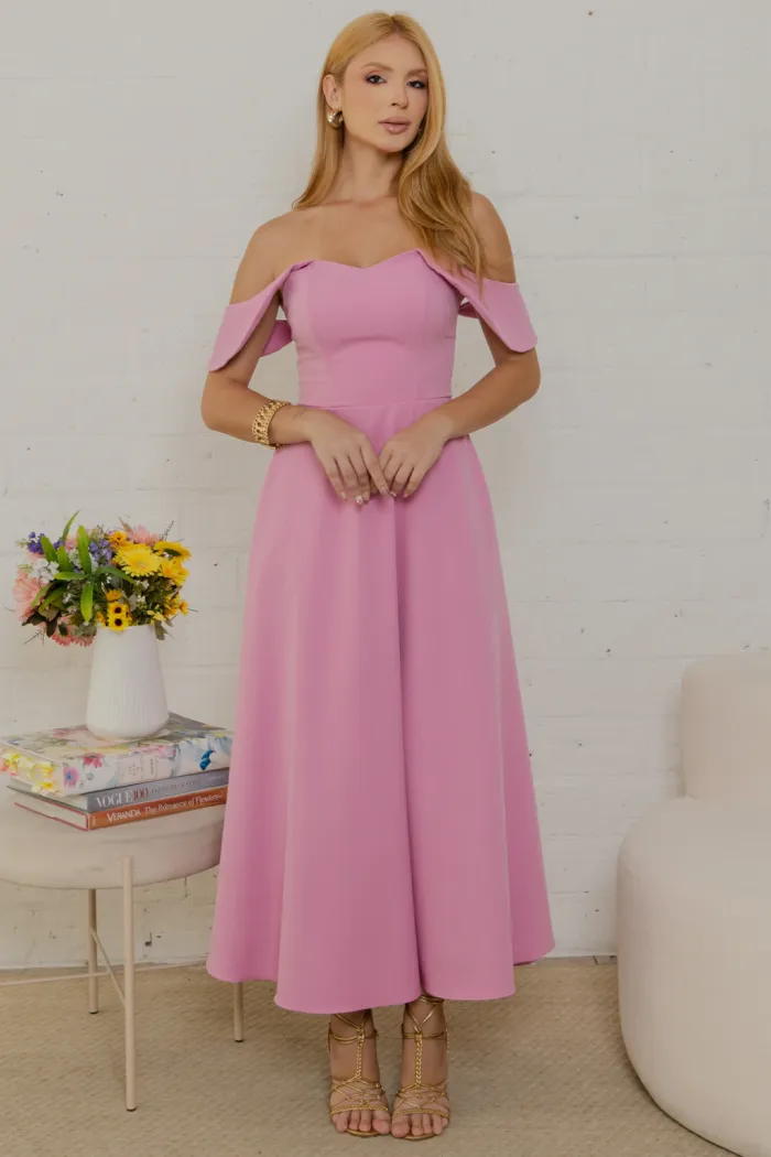 VESTIDO ANA MIDI OMBRO A OMBRO - ROSA