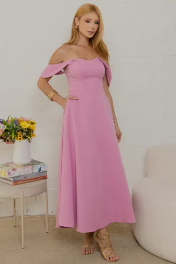 VESTIDO ANA MIDI OMBRO A OMBRO - ROSA