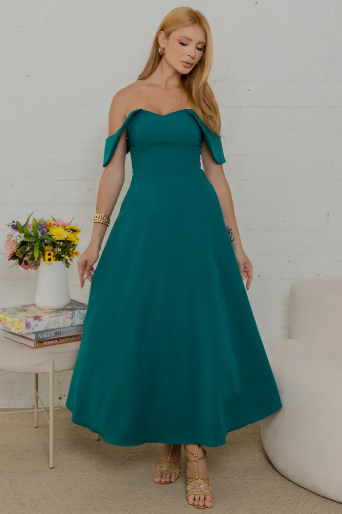VESTIDO ANA MIDI OMBRO A OMBRO - VERDE
