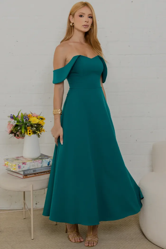 VESTIDO ANA MIDI OMBRO A OMBRO - VERDE