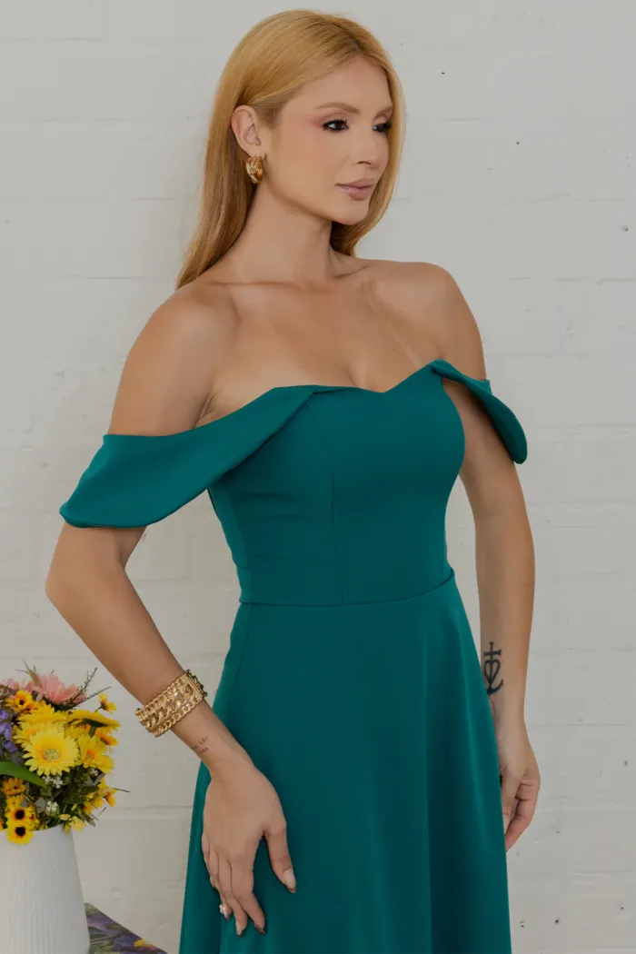 VESTIDO ANA MIDI OMBRO A OMBRO - VERDE