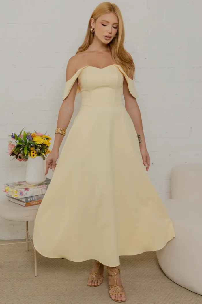 VESTIDO ANA MIDI OMBRO A OMBRO - AMARELO