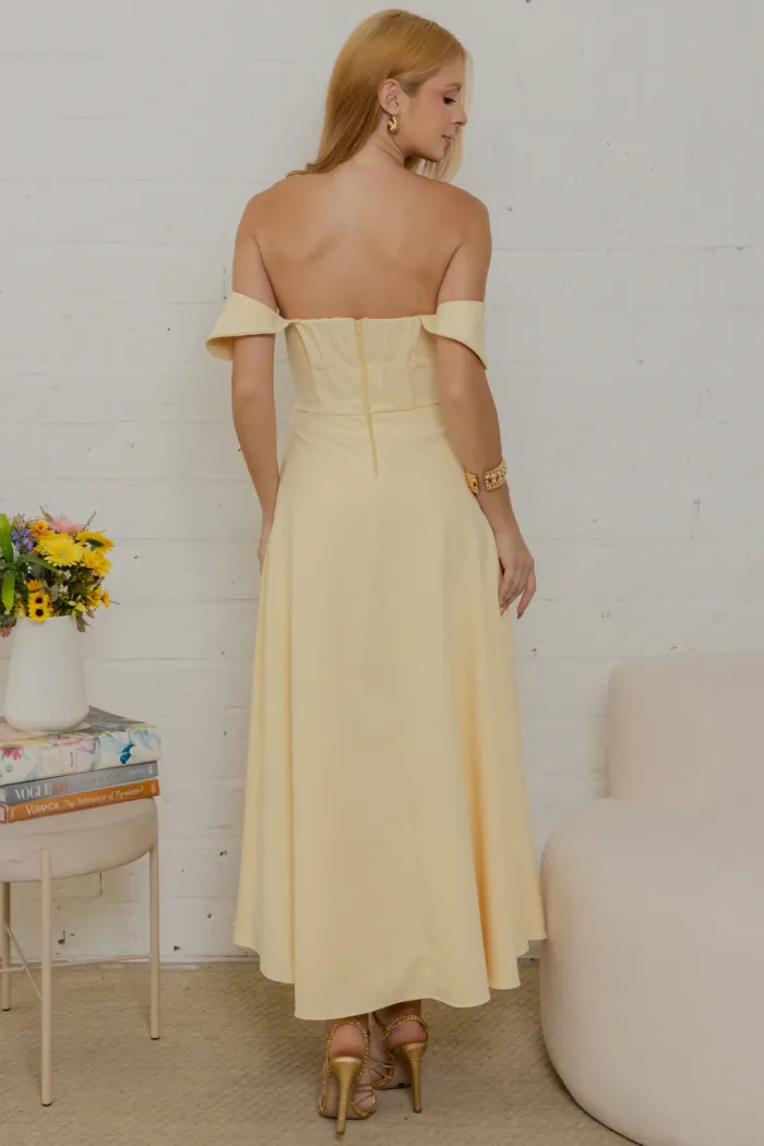VESTIDO ANA MIDI OMBRO A OMBRO - AMARELO