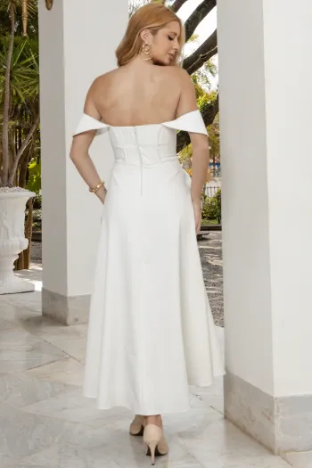 VESTIDO ANA MIDI OMBRO A OMBRO - OFF WHITE
