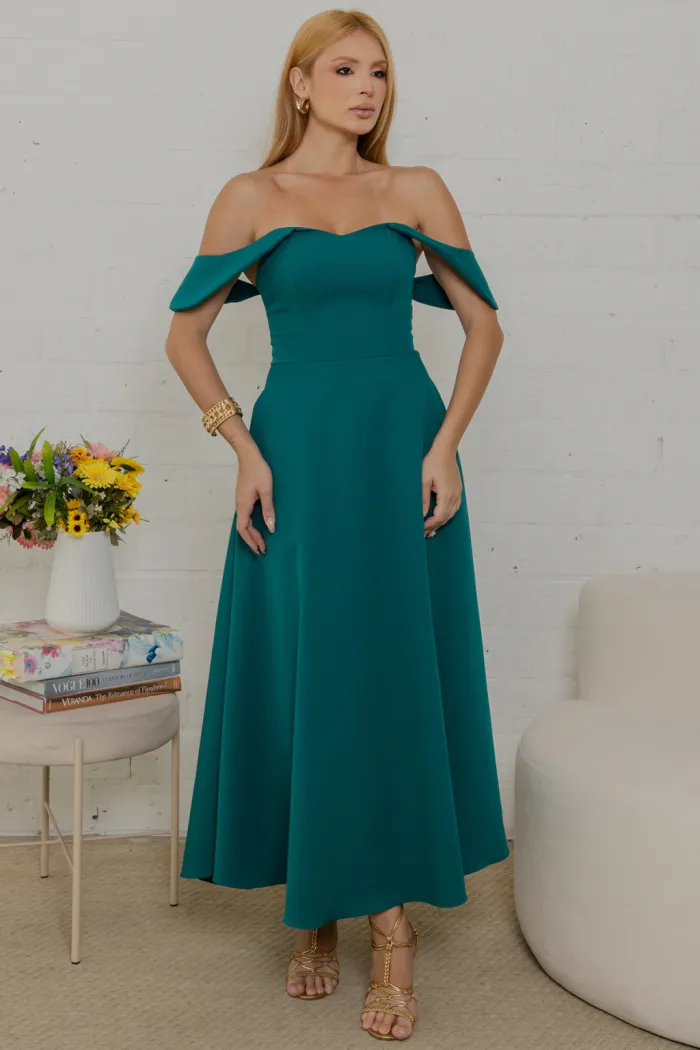 VESTIDO ANA MIDI OMBRO A OMBRO - VERDE