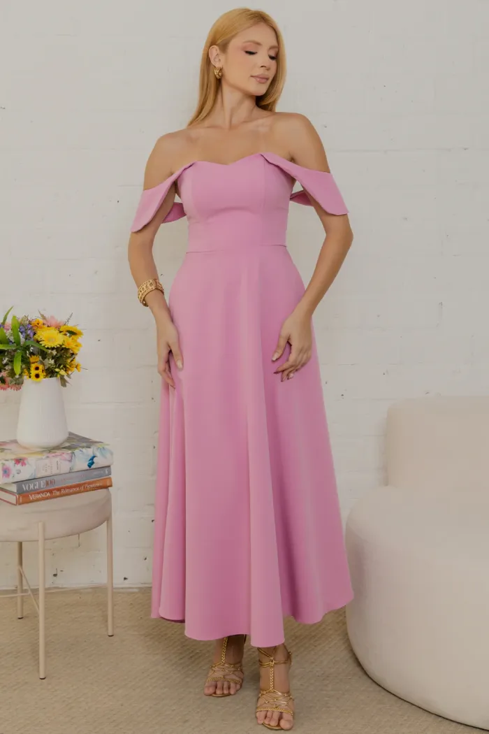 VESTIDO ANA MIDI OMBRO A OMBRO - ROSA