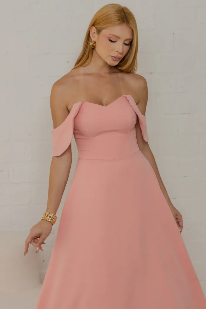 VESTIDO ANA MIDI OMBRO A OMBRO - SALMÃO