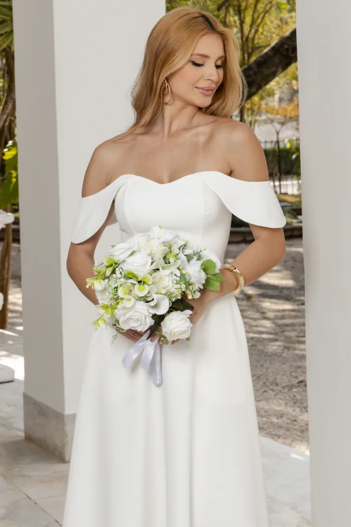 VESTIDO ANA MIDI OMBRO A OMBRO - OFF WHITE
