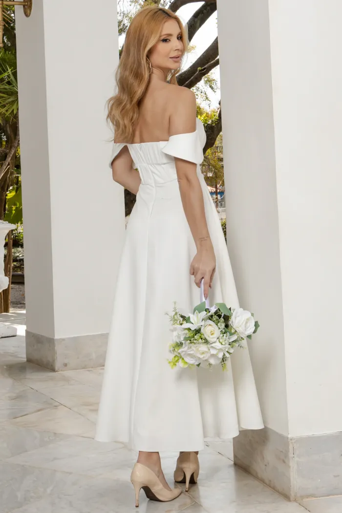 VESTIDO ANA MIDI OMBRO A OMBRO - OFF WHITE