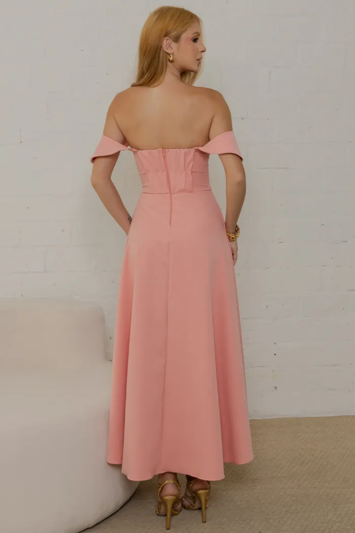 VESTIDO ANA MIDI OMBRO A OMBRO - SALMÃO