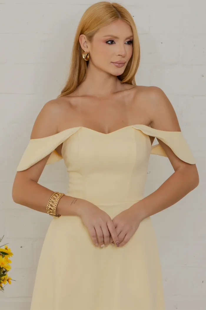 VESTIDO ANA MIDI OMBRO A OMBRO - AMARELO