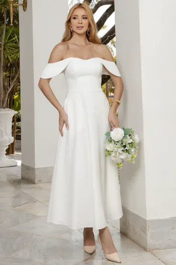 VESTIDO ANA MIDI OMBRO A OMBRO - OFF WHITE