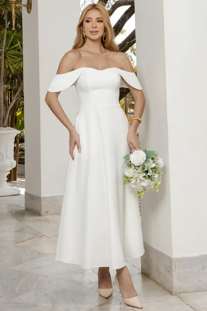 VESTIDO ANA MIDI OMBRO A OMBRO - OFF WHITE