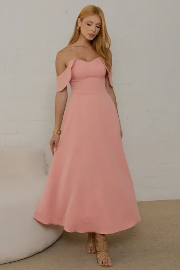 VESTIDO ANA MIDI OMBRO A OMBRO - SALMÃO