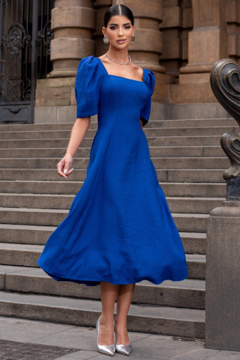 VESTIDO BALI MIDI MANGA BUFANTE - AZUL ROYAL