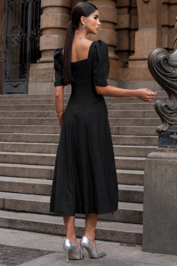 VESTIDO BALI MIDI MANGA BUFANTE - PRETO