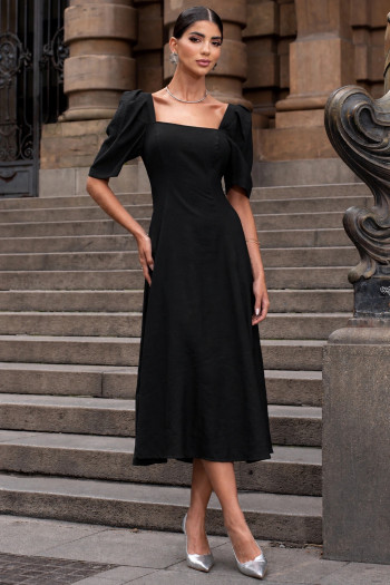 VESTIDO BALI MIDI MANGA BUFANTE - PRETO