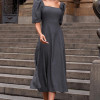 VESTIDO BALI MIDI MANGA BUFANTE - CINZA