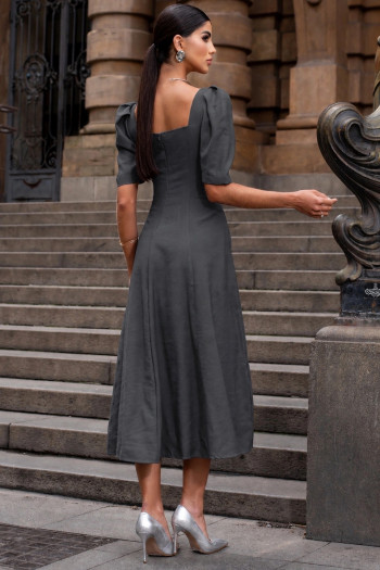 VESTIDO BALI MIDI MANGA BUFANTE - CINZA