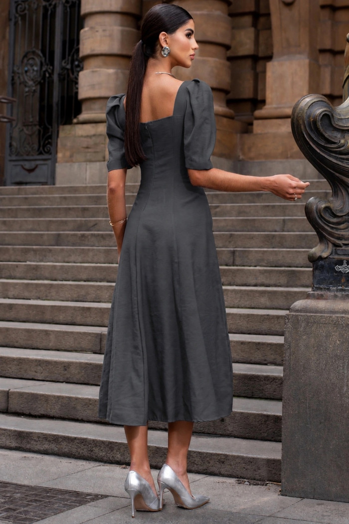 VESTIDO BALI MIDI MANGA BUFANTE - CINZA