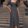 VESTIDO BALI MIDI MANGA BUFANTE - CINZA
