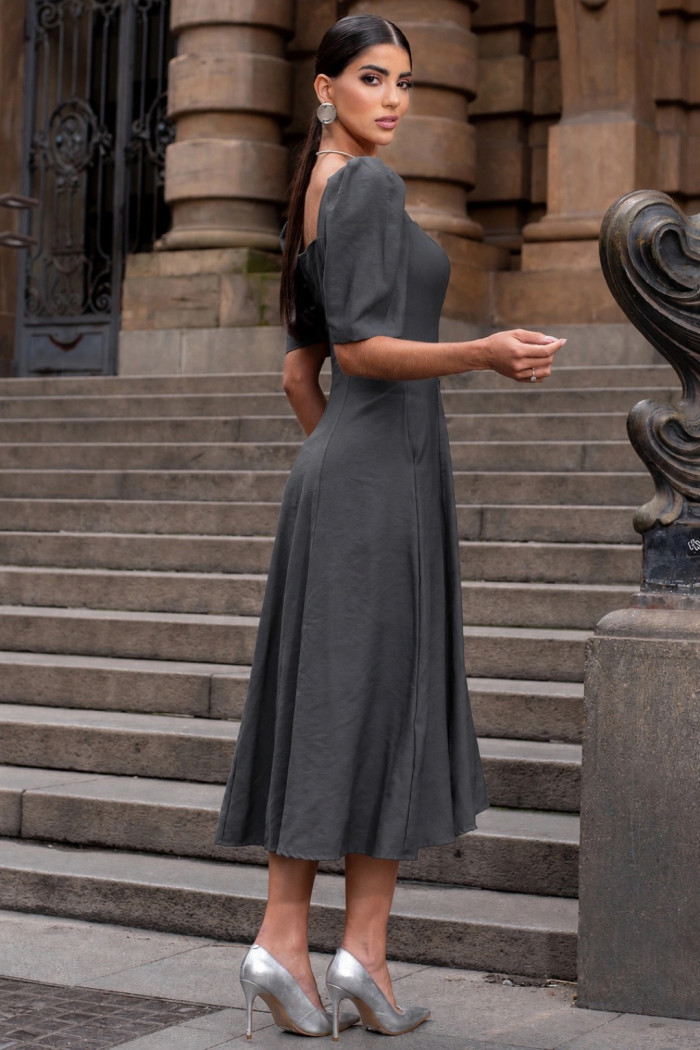 VESTIDO BALI MIDI MANGA BUFANTE - CINZA