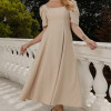 VESTIDO BALI MIDI MANGA BUFANTE - BEGE
