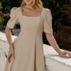 VESTIDO BALI MIDI MANGA BUFANTE - BEGE