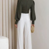 BLUSA CROPPED SIENA CHIFFON MANGA LONGA - VERDE