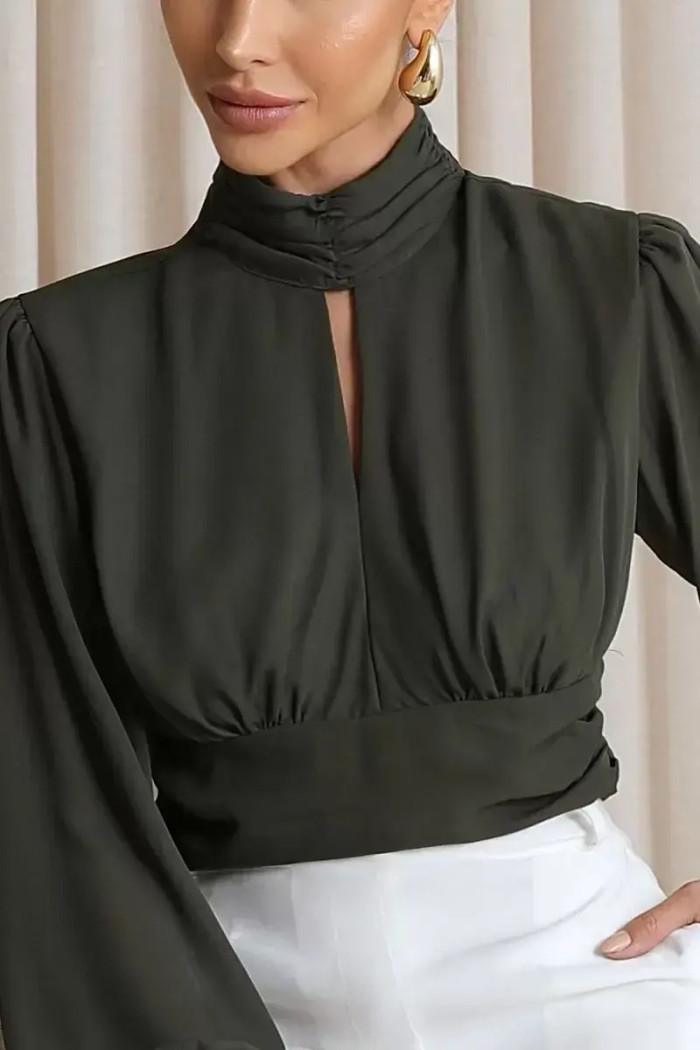 BLUSA CROPPED SIENA CHIFFON MANGA LONGA - VERDE