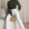 BLUSA CROPPED SIENA CHIFFON MANGA LONGA - VERDE