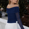 BLUSA LIZ TULE MANGA LONGA OMBRO A OMBRO - AZUL MARINHO
