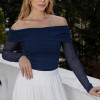 BLUSA LIZ TULE MANGA LONGA OMBRO A OMBRO - AZUL MARINHO