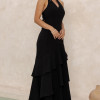 VESTIDO CAROLINE LONGO BABADOS NA SAIA - PRETO