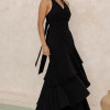 VESTIDO CAROLINE LONGO BABADOS NA SAIA - PRETO