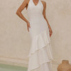 VESTIDO CAROLINE LONGO BABADOS NA SAIA - OFF WHITE