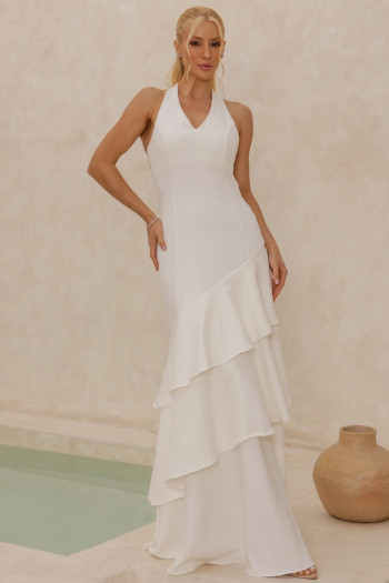VESTIDO CAROLINE LONGO BABADOS NA SAIA - OFF WHITE