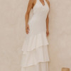 VESTIDO CAROLINE LONGO BABADOS NA SAIA - OFF WHITE