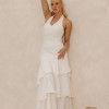 VESTIDO CAROLINE LONGO BABADOS NA SAIA - OFF WHITE