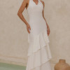 VESTIDO CAROLINE LONGO BABADOS NA SAIA - OFF WHITE