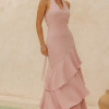 VESTIDO CAROLINE LONGO BABADOS NA SAIA - ROSÉ