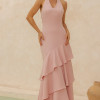 VESTIDO CAROLINE LONGO BABADOS NA SAIA - ROSÉ